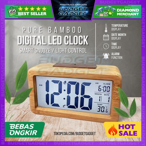 Jual Lovin Jam Meja Digital LED Kayu Bamboo Wooden Alarm Clock
