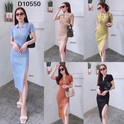 D10550 Vivian Slit Long Knit Dress 