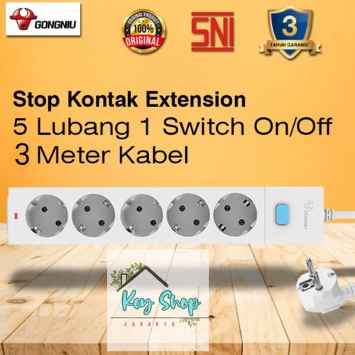 Jual KABEL COLOKAN LISTRIK 5 SOKET KONTAK 1 SWITCH ON/OFF 3 METER - 5L ...