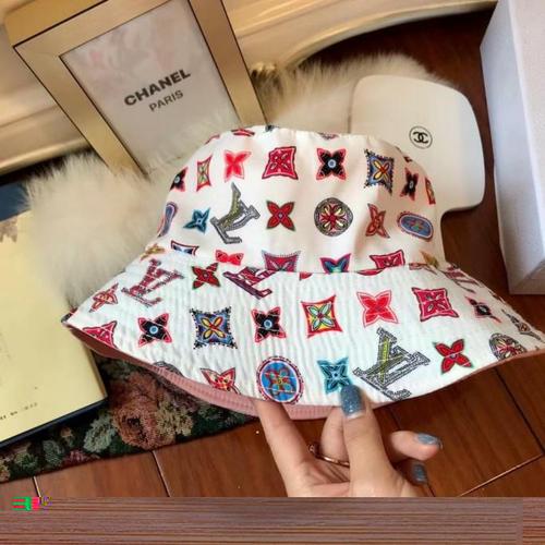 Jual TOPI HAT BUCKET LV WHITE PINK 