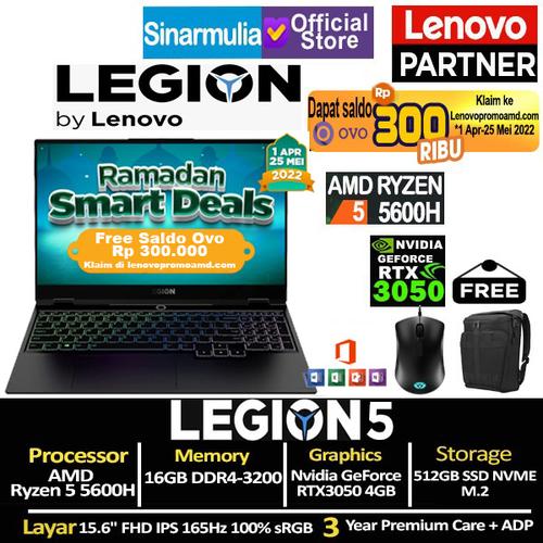 Gambar Lenovo Legion 5 Ryzen 5 5600H RTX3050 512GB SSD 16GB IPS 165Hz Win dari Sinarmulia Sukses Makmur Jakarta Barat Tokopedia