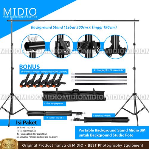 Gambar Portable Background Stand Midio 3M untuk Background Studio Foto dari Midio Jakarta Barat Tokopedia