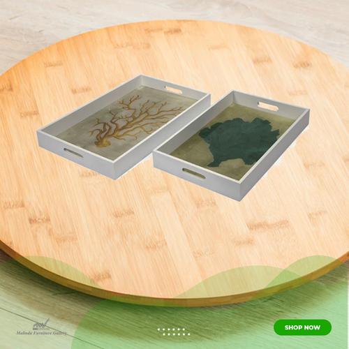 Gambar Sea Fan Wood And Glass Tray - Set Of 2 dari Malinda Furniture Gallery Jakarta Barat Tokopedia