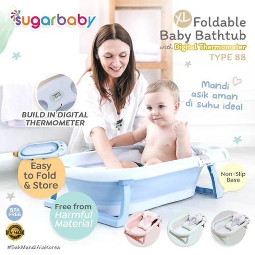 Jual Sugar Baby Foldable Baby Bathtub w/ Digital Thermometer F88