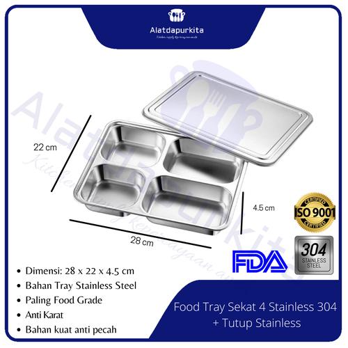 Promo Food Tray / Bento Box / Lunch Box Stainless Sekat 4 Tutup