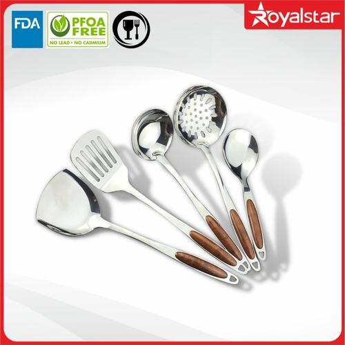 Promo Royalstar Set Kitchen Utensil Spatula Sutil Stainless Motif Kayu