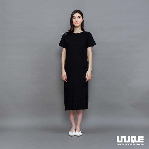 Jual UNIQUE (Dress Series) Midi Dress With Slit Jet Black Jet