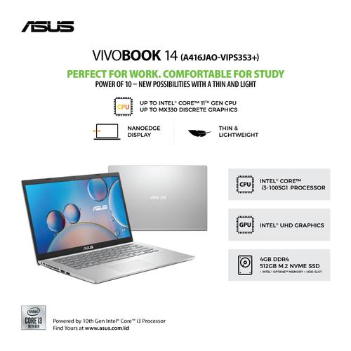 Gambar Laptop ASUS A416JAO-VIPS353+ | i3-1005G1/512GB+32GB Optane/4GB/SILVER dari mettagadget Kota Surabaya Tokopedia