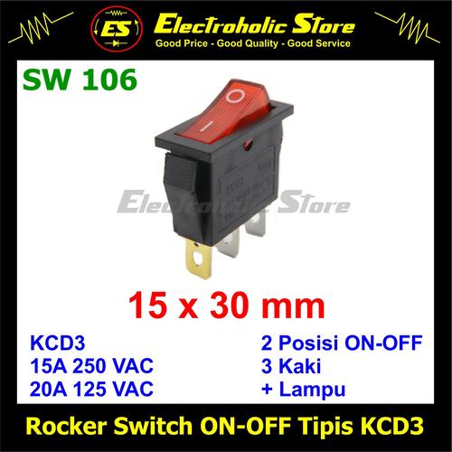 Jual Saklar Switch ON - OFF 3P Hitam Rocker KCD3 3 Kaki Pin Lampu Merah ...