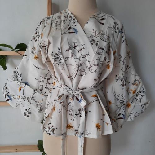 Premium White Floral Kimono Wrap Top 