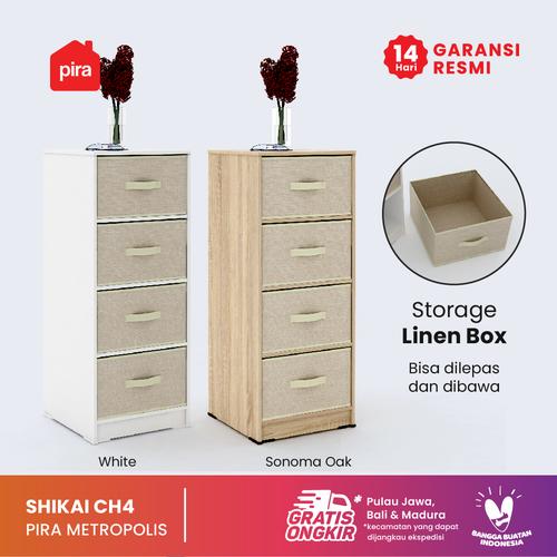 Gambar PIRA METROPOLIS - SHIKAI CH4 Lemari Laci Kayu Terang - Sonoma Oak - White dari PIRA Kab. Gresik Tokopedia