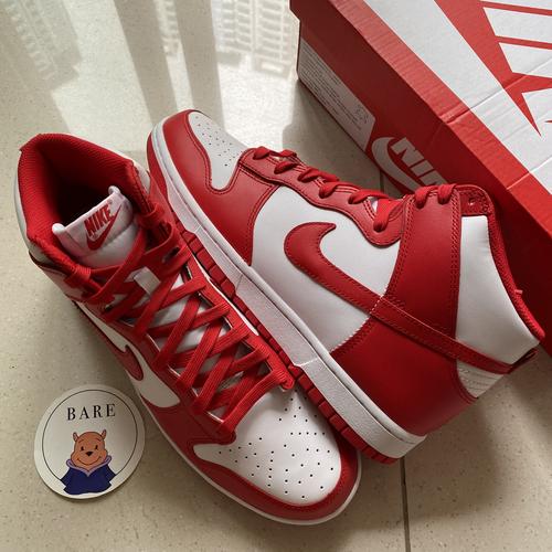 nike dunk high white red