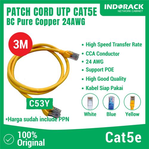 Jual KABEL LAN 3M PATCH CORD UTP 3Meter Lengkap RJ45 Cat5 - Kuning ...
