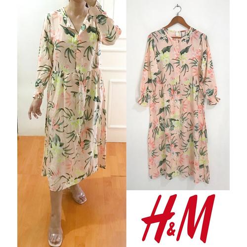 HM long sleeve maxi dress (peach floral 