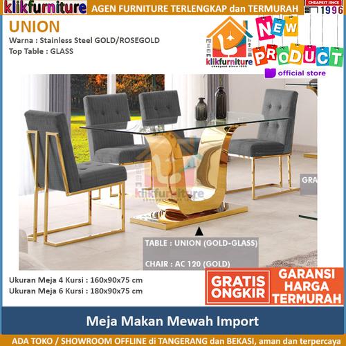 Gambar Meja Makan Import UNION GLASS Stainless Gold/Rosegold AC 120 Aveda - Meja Saja 160 dari klikfurniture Kota Tangerang Tokopedia