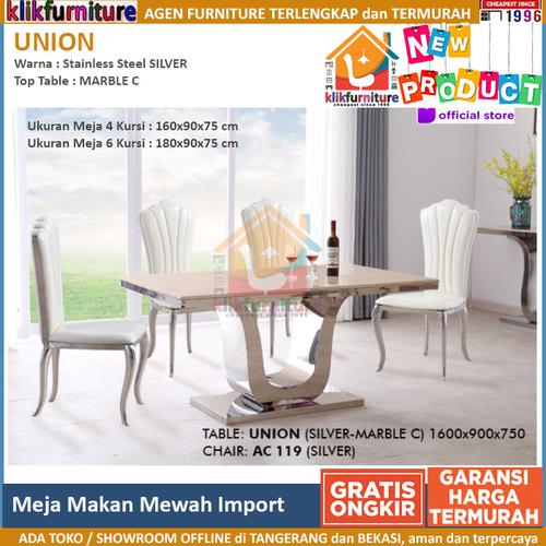 Gambar Meja Makan Import UNION MARBLE C Stainless Silver AC 119 Aveda - Meja Saja 160 dari klikfurniture Kota Tangerang Tokopedia