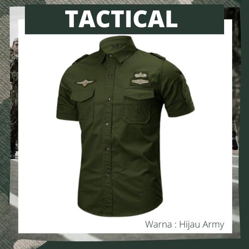 Jual Kemeja Tactical Lengan Pendek Pria Hijau Army Outdoor Lapangan PDH