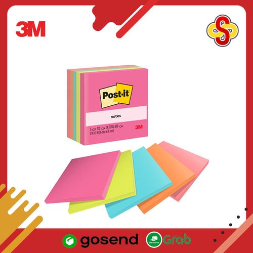 Jual Post-it 3M Sticky Notes Kertas Memo 654 5 Warna Mix Orange Pink ...