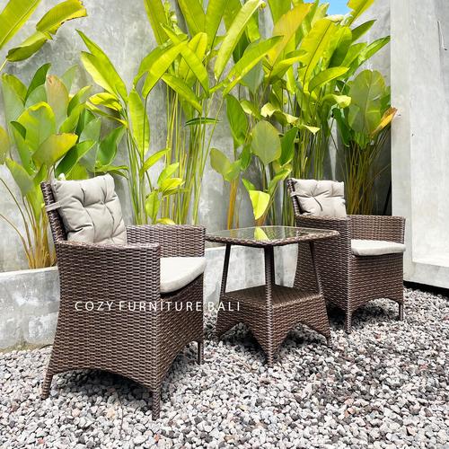 Jual BALCONY SET RATTAN CHAIR TABLE KURSI BALKON TERAS ROTAN SINTETIS SET Kota Denpasar
