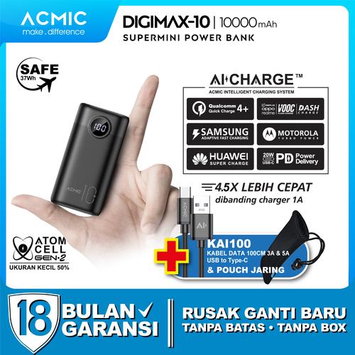 Gambar ACMIC DIGIMAX SuperMini Digital AiCharge Power Bank (QC4 + PD + VOOC) - 10000 No Kabel dari ACMIC Official Store Tokopedia
