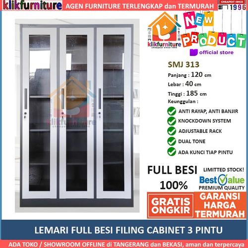 Gambar Promo Filing Cabinet Besi 3 Pintu SMJ 313 Pintu Kaca dari klikfurniture Kota Tangerang Tokopedia