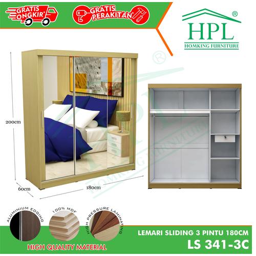 Gambar Lemari Pakaian Sliding Door 3 Pintu HPL-Cream Kayu Crm LS341-3C dari HOMKING Furniture Jakarta Barat Tokopedia