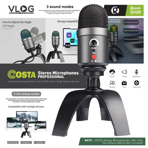 Gambar COSTA CM-S10 Mic Condenser RGB Stereo Gaming Microphone USB for PC dari G-Rex Jakarta Barat Tokopedia