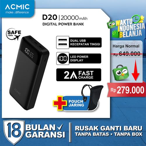 Gambar ACMIC D20 20000mAh Digital Display + 2A Fast Charge PowerBank - Hitam dari ACMIC Official Store Tokopedia