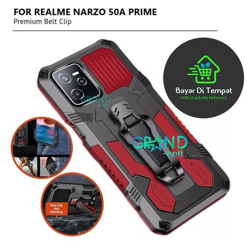 Jual Case HP REALME NARZO 50A PRIME Hard Casing Armor Belt Clip Standing Hitam Jakarta Pusat