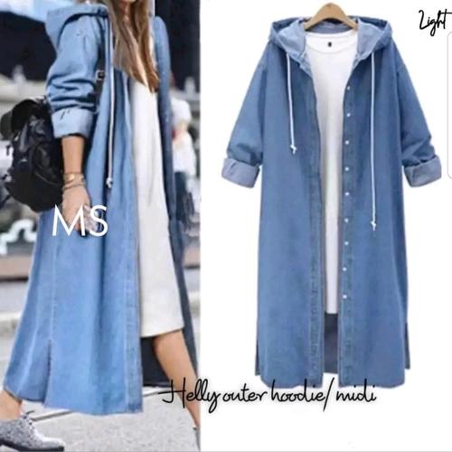 Jual carolina long coat jeans/luaran 