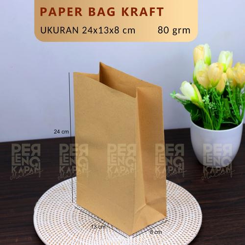 Gambar KANTONG KERTAS KRAFT Paper Bag Coklat Polos Goodie Bag 80gram dari malangperlengkapan Kota Malang Tokopedia