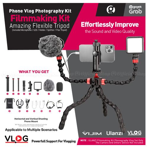 Gambar ULANZI FilmMaking Vlog Kit Smartphone Set Vlogging LED Tripod Clip Mic dari G-Rex Jakarta Barat Tokopedia