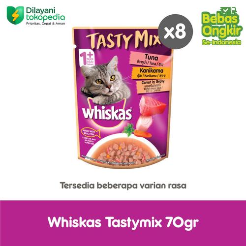 Promo WHISKAS Tasty Mix Makanan Kucing Basah Pouch 70gr Isi 8