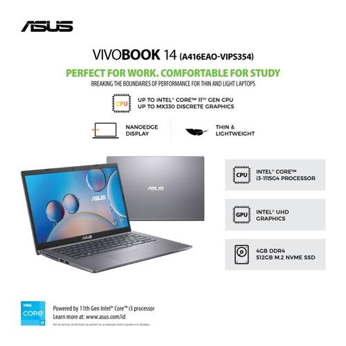 Gambar Laptop Asus A416EAO-VIPS354 | i3-1115G4/512GB SSD/4GB/Win 11/GREY dari mettagadget Kota Surabaya Tokopedia