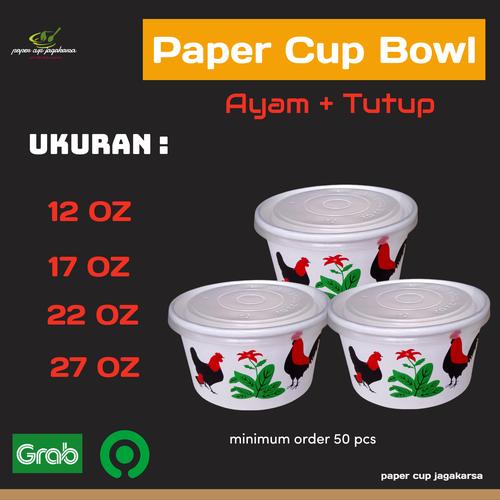 Jual Paper Cup Bowl Ayam + Tutup Mangkok Kertas Tahan Panas - 12 OZ 360 ...