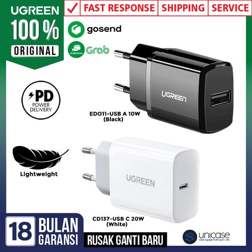 Gambar Wall Charger Kepala Adaptor iPhone 20W/10W UGREEN USB Type C PD 4.0 QC - CD137-USB C 20W, Black dari UGREEN Jakarta Barat Official Jakarta Barat Tokopedia