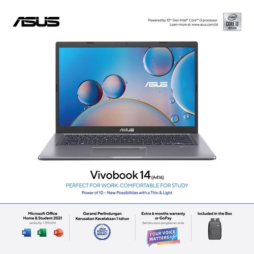 Gambar Laptop Asus A416JAO-VIPS322 i3-1005G1/256GB/4GB/W11/OHS/GREY dari mettagadget Kota Surabaya Tokopedia