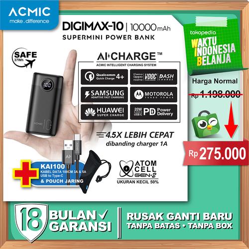 Gambar ACMIC DIGIMAX SuperMini Digital AiCharge Power Bank (QC4 + PD + VOOC) - 15000 No Kabel dari ACMIC Official Store Tokopedia