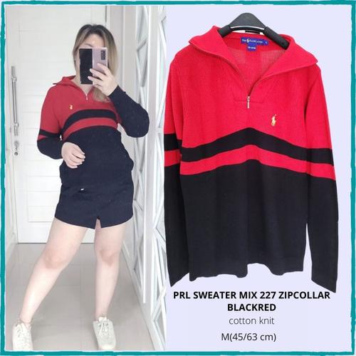 PRL SWEATER MIX 227 ZIPCOLLAR BLACKRED 