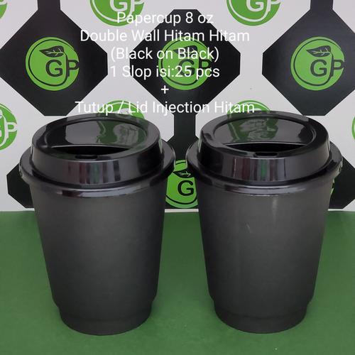 Jual Papercup 8oz DoubleWall Hitam Hitam+Tutup/Lid Injection Hitam ...