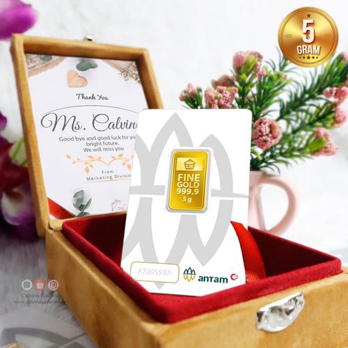 Promo Emas Antam 5 Gram Certicard + Box Gratis Kartu Ucapan Gift Emas Antam Merah Muda