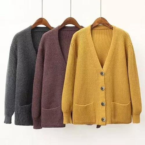 Jual CARDIGAN DUO POCKET/SWEATER KANCING RAJUT WANITA - Abu-abu - Kota