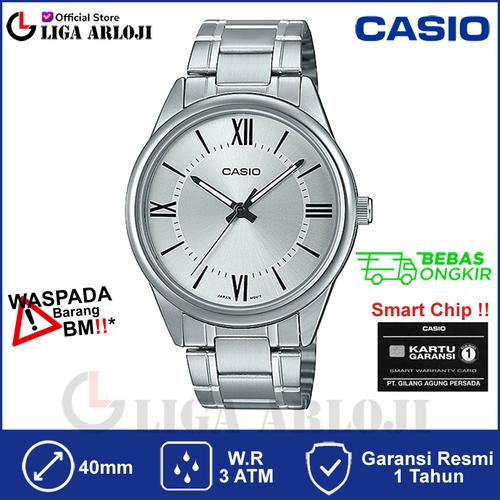 Orologio Casio MTP-V005D-7B5 Uomo – Analogico Al Quarzo, Cassa E Bracciale In Acciaio, Quadrante Argentato Con Numeri Romani, 40mm, 3 ATM.