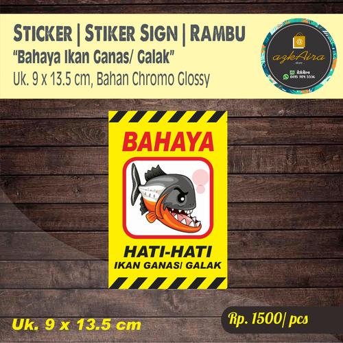 Jual Sticker Stiker Sign Rambu Awas Ikan Galak/ Ganas Akuarium - 9x13.5