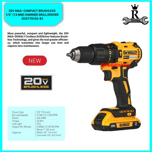Jual DEWALT/Hammer Drill Driver Kit/ DCD7781D2B1 20V MAX BL Jakarta
