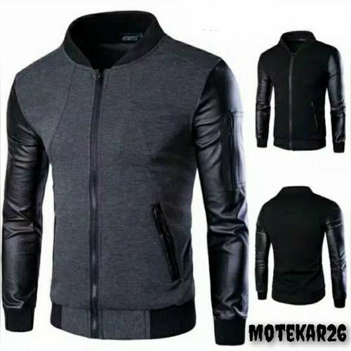 jaket semi kulit kombinasi fleece abu sleting