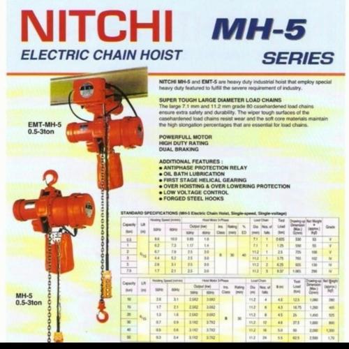 Jual electric chain hoist NITCHI 3 ton EMT MH5 2 varian made in