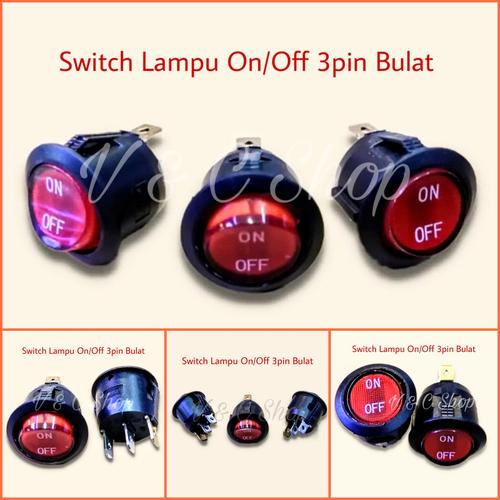 Jual Switch On-Off Bulat 3 Pin + Lampu Saklar Lampu On Off 3 Pin Bulat ...