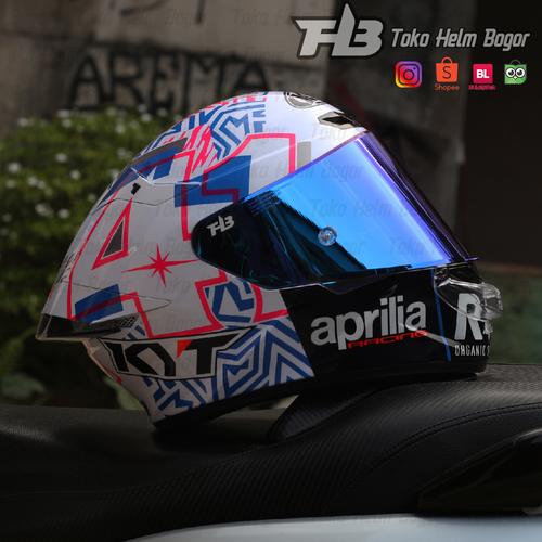 Jual KYT TT Course Aleix Espargaro 2022 white repaint visor BLUE paket