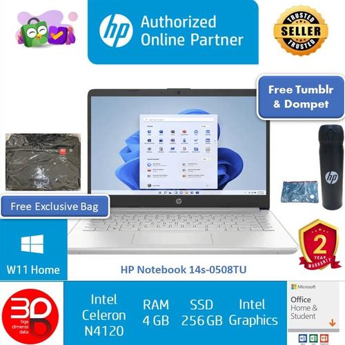 Gambar HP NoteBook 14s-dq0508TU N4120 4GB 256GB SSD UHD Graphics Silver 2Y dari 3DD - HP Authorized Jakarta Pusat Tokopedia